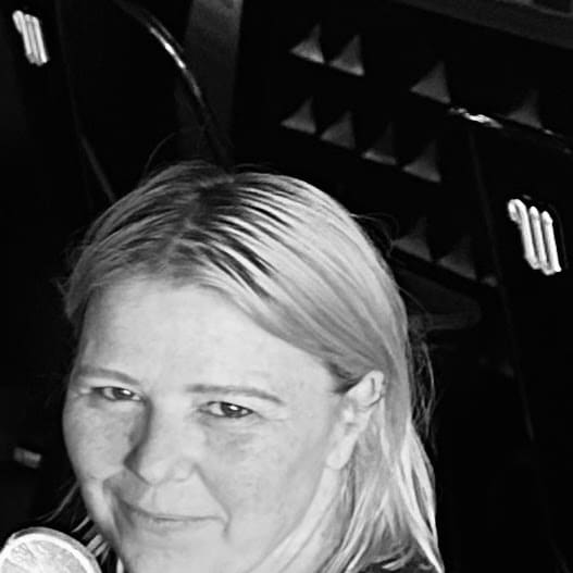 Karen, stylist at Orange Eleven, black-and-white portrait